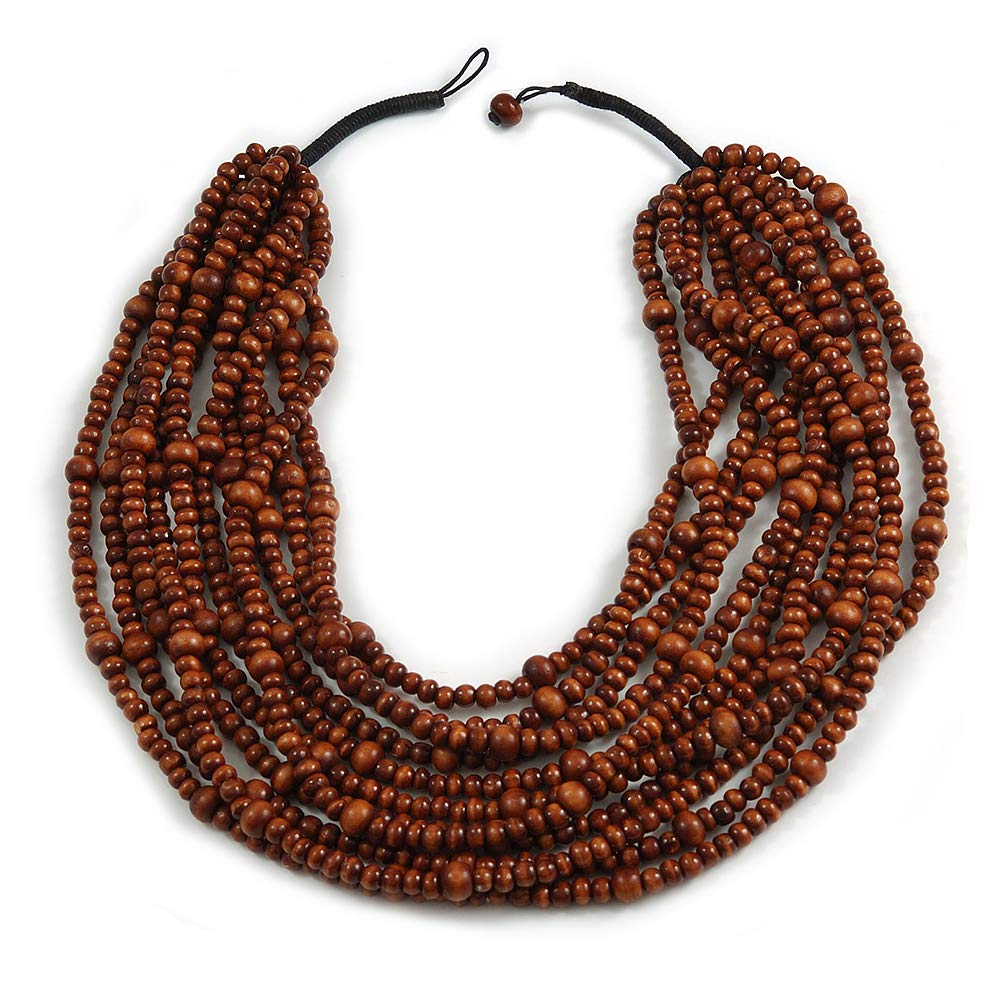 Collana Multifilo Con Perline In Legno Effetto Argento, Lunghezza Regolabile 50-70 Cm, Chiusura A Bottone, Stile Bohémien - 2