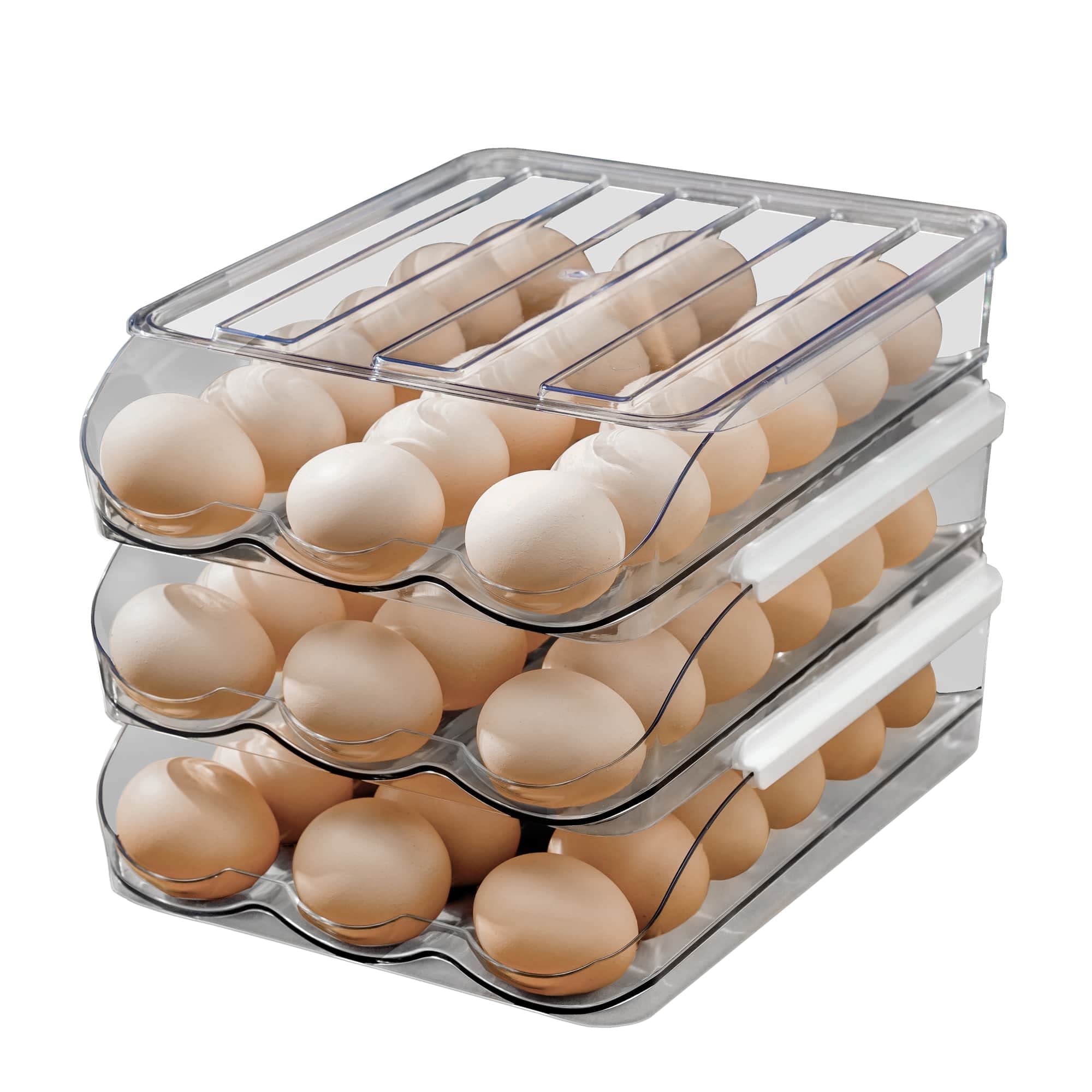 Huevera de gran capacidad para el frigorífico Bandeja organizadora de huevos apilable para el frigorífico Plástico transparente (3 capas)