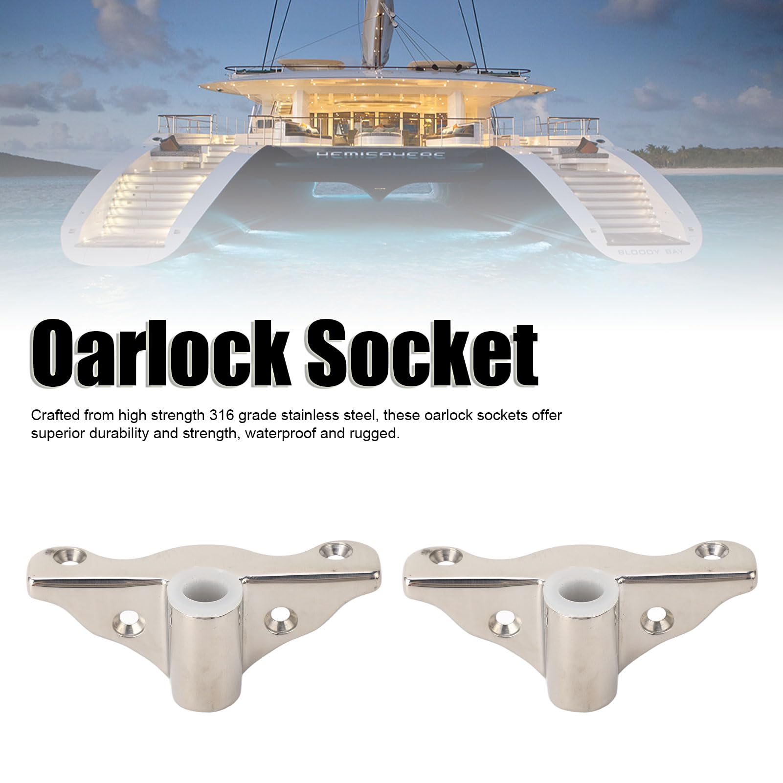 2PCS 316 Stainless Steel Row Lock Oarlock Socket Oarlock Support Bracket for 1/2 Shank Angle Side Mount for Yacht RV Marine