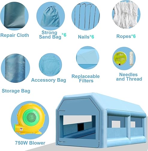 Miniatura 20 de LVAOSTT Cabina de pintura inflable de 10 x 8.2 x 8.2 pies, tienda de campaña portátil con sistema de filtro de aire soplador para bricolaje
