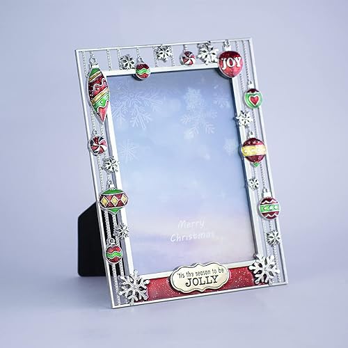 Miniatura 5 de Mulumu Marco de fotos de copo de nieve de 5 x 7 pulgadas, de metal, de Navidad, de alta definición, para mesa, hogar, regalo decorativo de