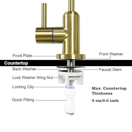 Miniatura 6 de Trywell Grifo de filtro de agua potable dorado Barra de cocina 304 Grifo de acero inoxidable sólido de grado alimenticio, sin espacio de aire,