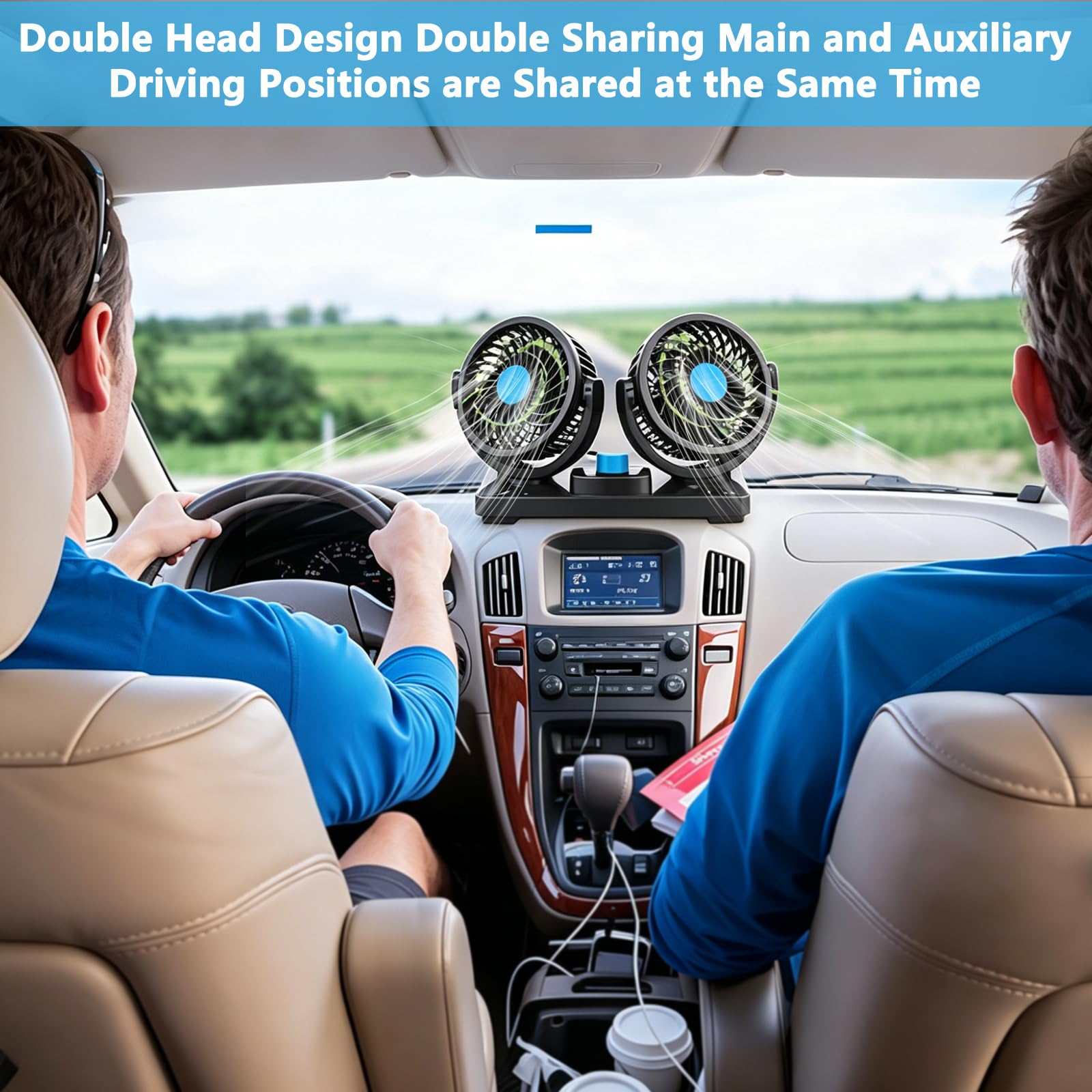 Ventiladores para Coche, Car Fans de Cabeza Doble 12V, 2 Velocidades, Rotación 360°, Ventilador Eléctrico 4" Silencioso para Camiones, Barcos, SUV, RV - Enfriamiento para el Verano