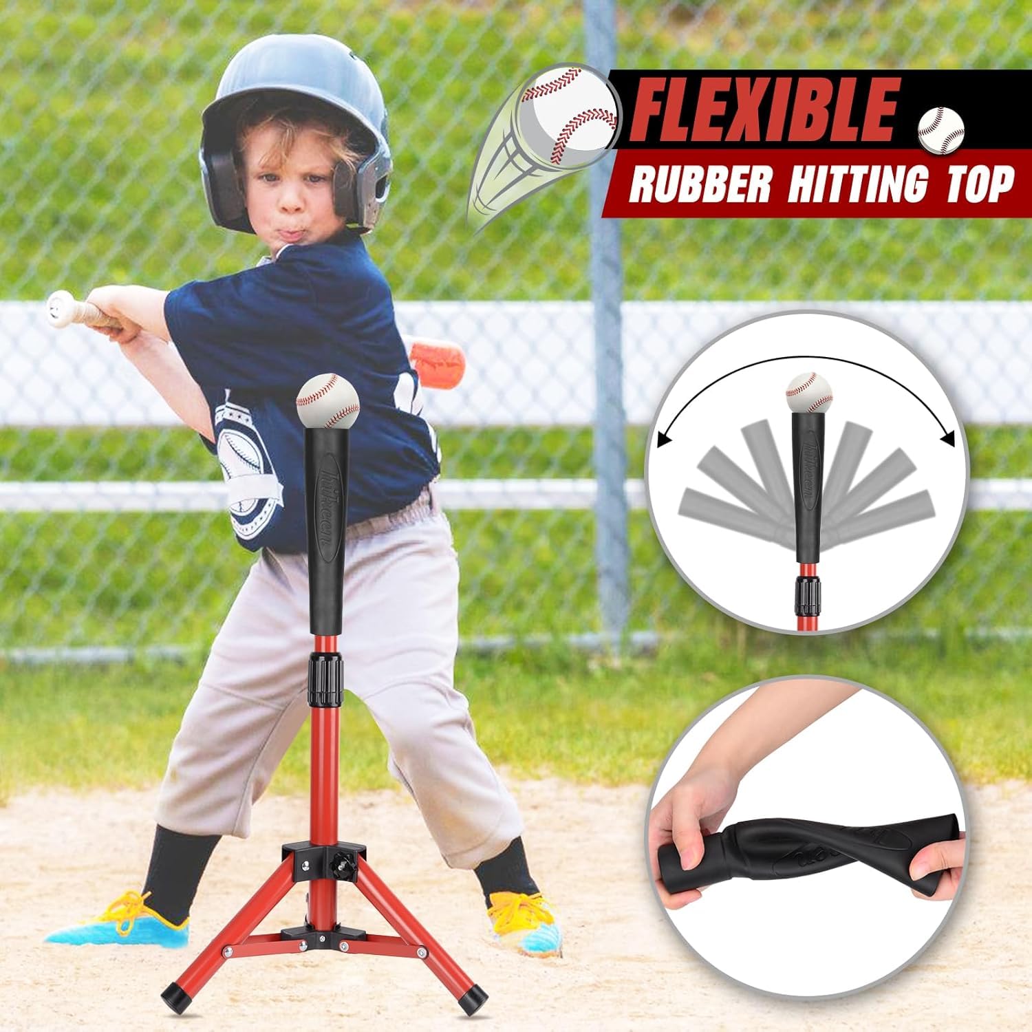 Hikeen Höhenverstellbares Baseball Schlag T-Stück: Baseball Tee mit Stabilem Stativ für Schlagübungen, Baseball-trainingsausrüstung mit Tragetasche für Training mit Baseball und Softball