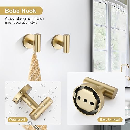 Miniatura 3 de TQKAG Juego de accesorios de baño de 5 piezas, juego de accesorios de baño de oro cepillado de 23.6 pulgadas, juego de toallero de acero inoxidable