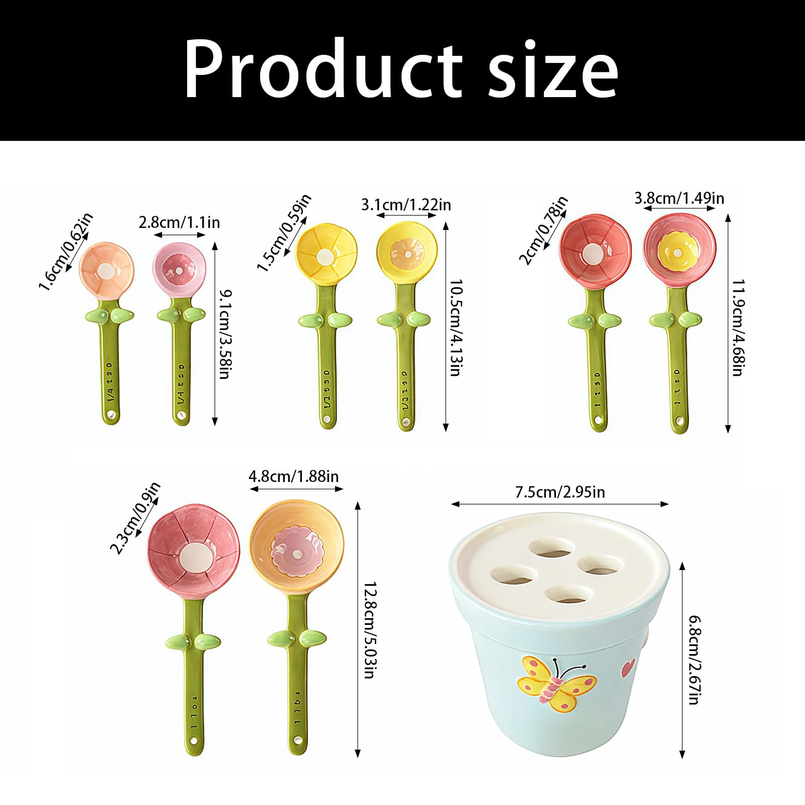 Cucchiaio dosatore in ceramica con manico ergonomico con vaso da fiori a forma di supporto per sali, zucchero misurato, utensili di misurazione sicuri in forno