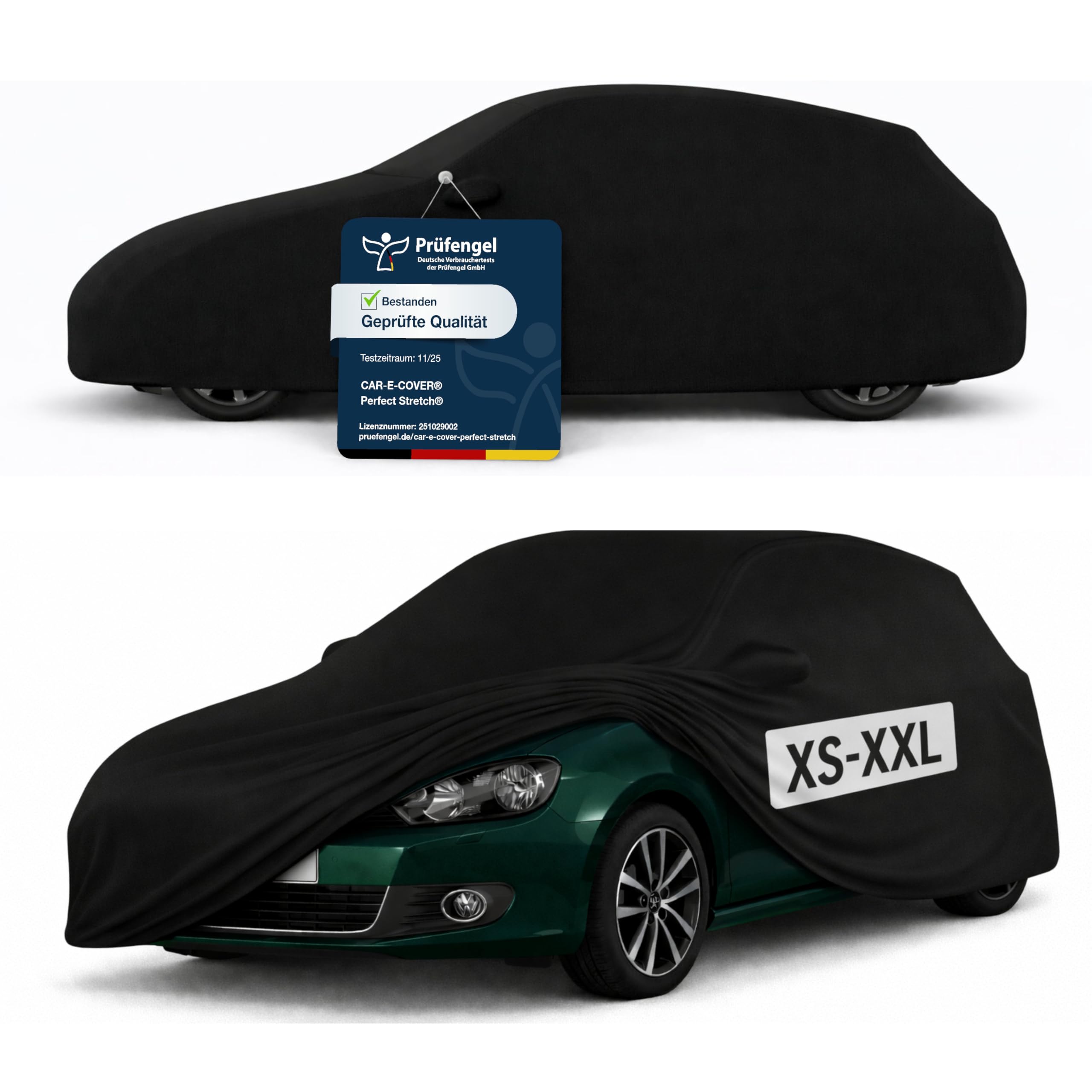 Car-e-Cover Auto Abdeckplane Indoor - Perfect Stretch Autoabdeckung aus Jersey - elastisch, atmungsaktiv & lackschonend - Staubschutz für Garage & Halle - (Schwarz, XS)