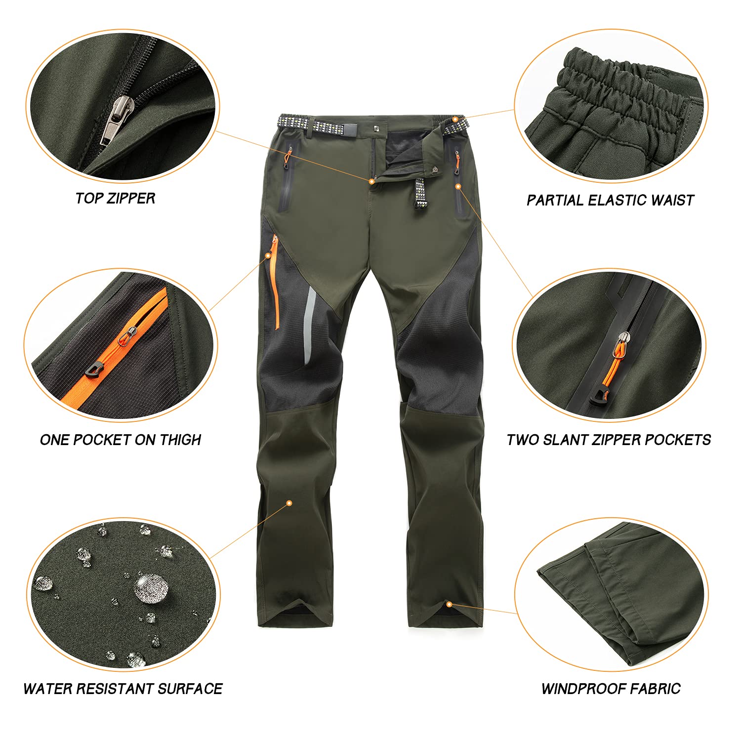 Pantalones para Caminar Transpirables al Aire Libre para Hombre Pantalones tácticos Ligeros a Prueba de Viento Pantalones de Senderismo de Cintura