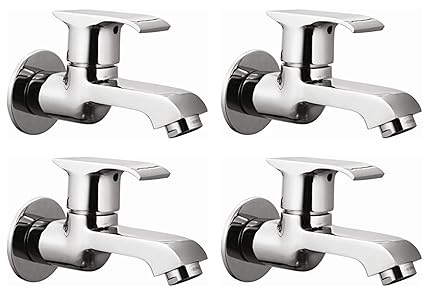 DRIZZLE Long Body Swift Brass Chrome Plated/Bathroom Tap/Quarter Turn Tap/Foam Flow Tap - Set of 4