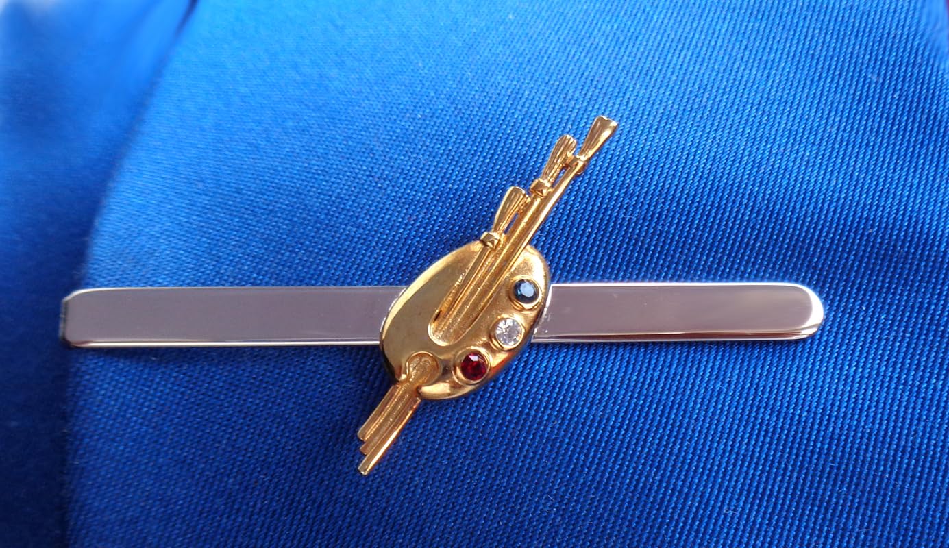 Krawattennadel Krawattenklammer kurz Motiv Malkunst Werkzeug Farben mit Pinsel bicolor glänzend + 3 Kristallsteinen rot hell blau ca. 6,2 cm lang m.i. Germany plus Geschenkbox