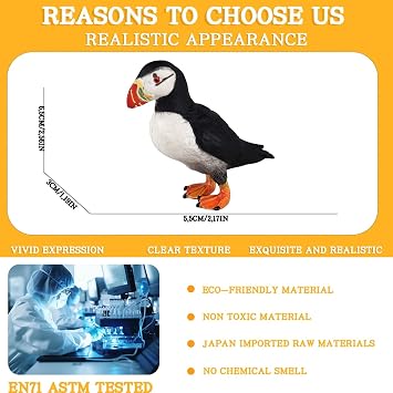 Realistic Puffin Bird Figurine Solid Arctic Animal Figurines for Kids Educational Wildlife Toy, Desktop Decoration, Cake Topper Gift