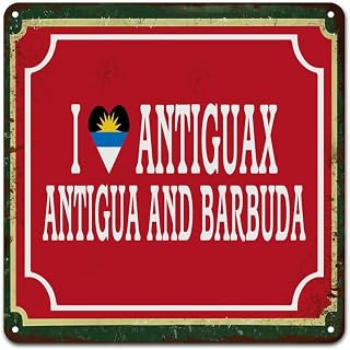 Antigua And Barbuda Metal Sign 15x15in I Love Antigua And Barbuda Heart Nation Flag Wall Art Vintage Aluminum Metal Signs City Souvenir Gift for Living Room Front Porch