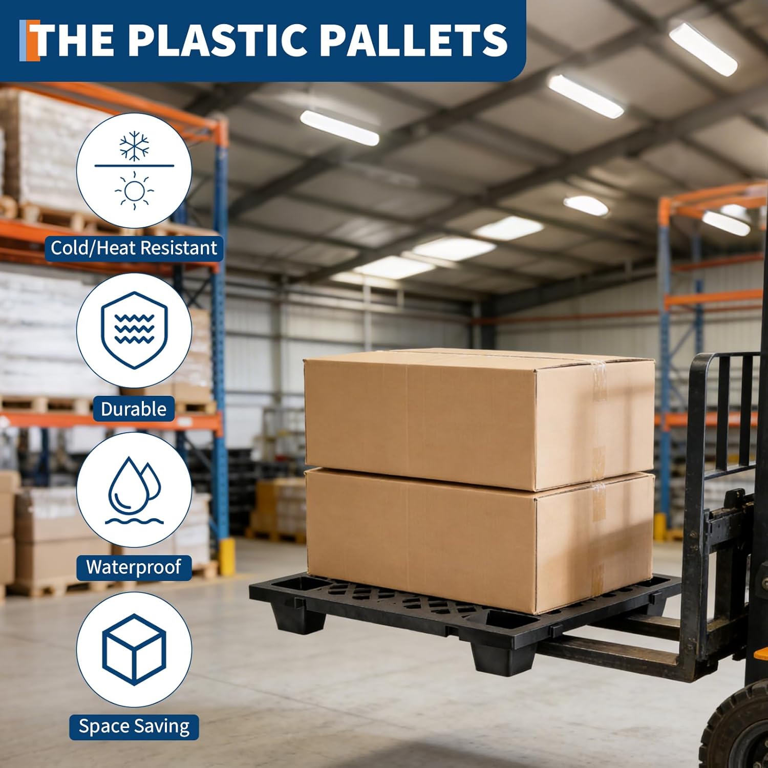 Heavy Duty Stackable Plastic Pallets – Modular Ventilated Grid, 2200lbs Capacity, Waterproof, Easy-to-Clean, Forklift Compatible, for Warehouse, Garage, Basement