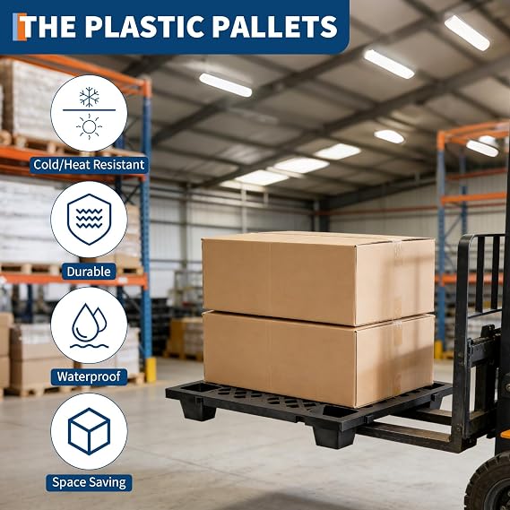 4 Pack Plastic PalletPlastic Pallet, Modular Stackable Ventilation Pallet for Storage,Applicable to Garage, Workshop, Warehouse