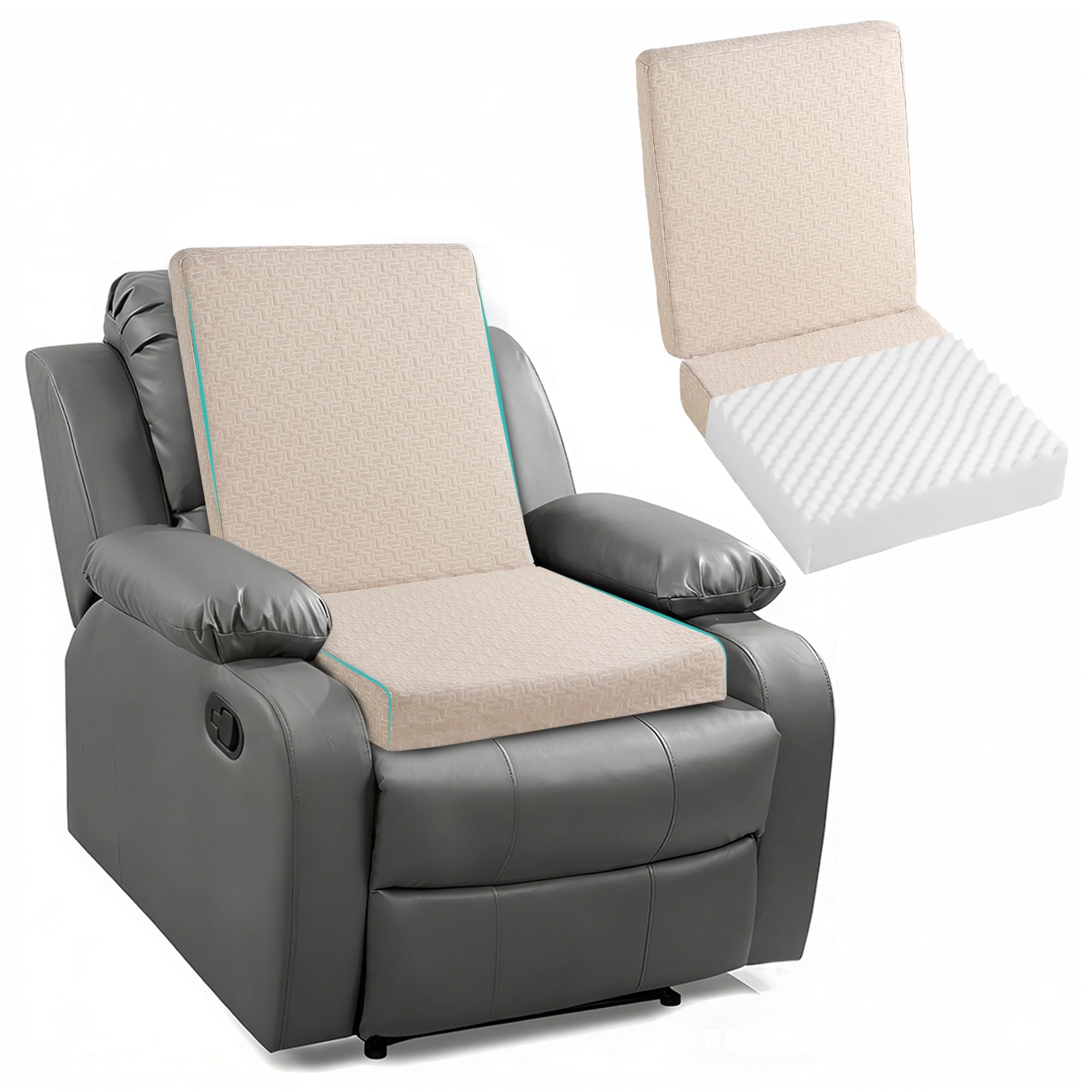 ganondorf extra large egg crate recliner seat cushion for elderly tufted furry booster foam cushion, pressure relief for long sitting orthopedic chair cushion for recliners office chairs, beige