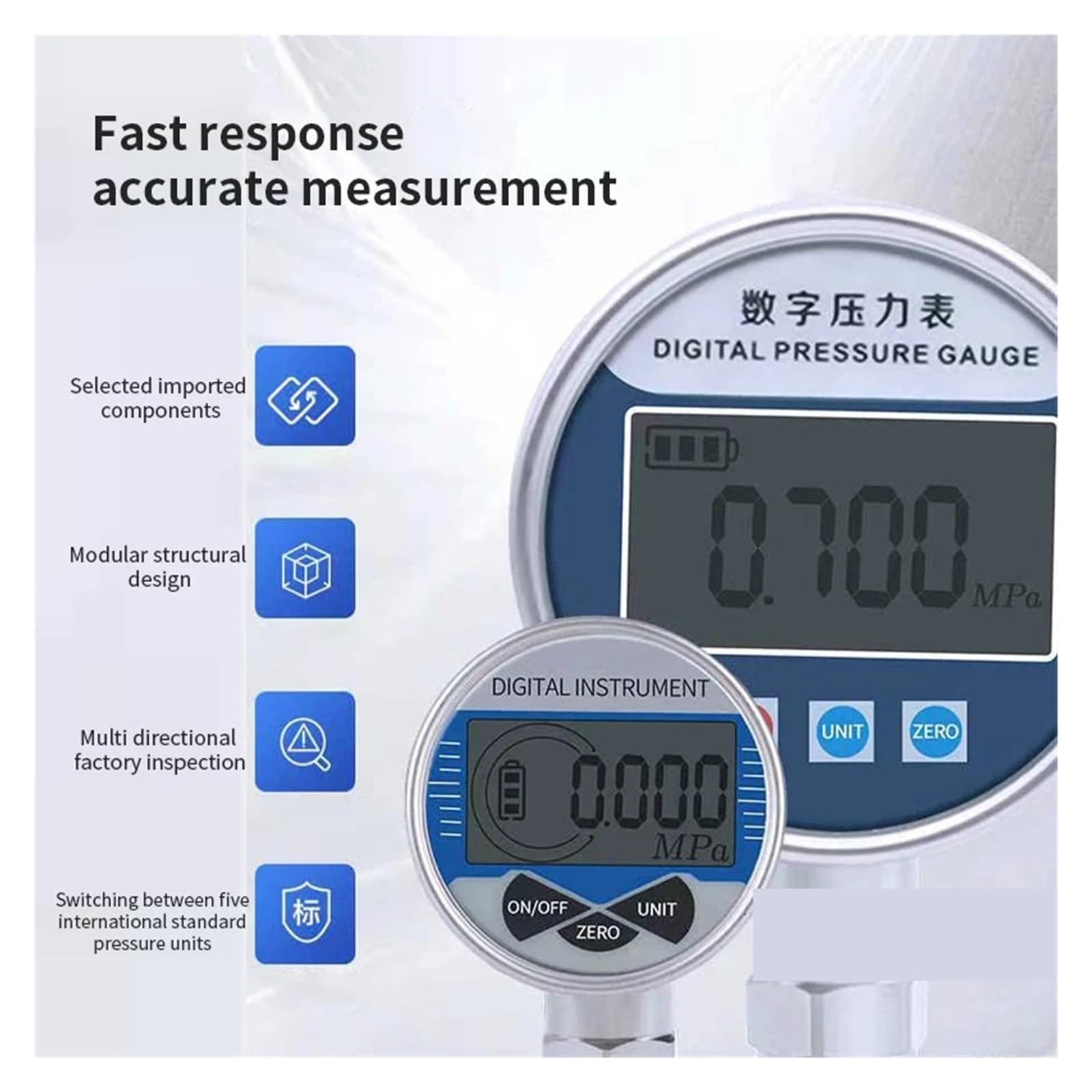 Ciśnieniomierz, Elektroniczny manometr 60mm Dial cyfrowy wyświetlacz LCD, hydrauliczny podciśnieniowy do pomiaru ciśnienia oleju wodnego(0-30Kpa)