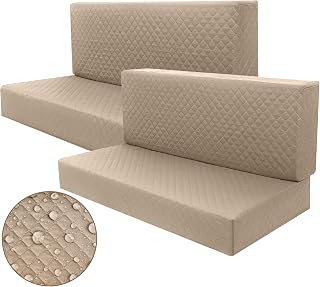 2 Set RV Dinette Cushion Covers Elastic Camper Cushion Slipcovers Stretchable RV Sofa Cover Loveseat Furniture Protector for RV Camper Car Bench, 2 Backrest Cover and 2 Bench Cover (Khaki)