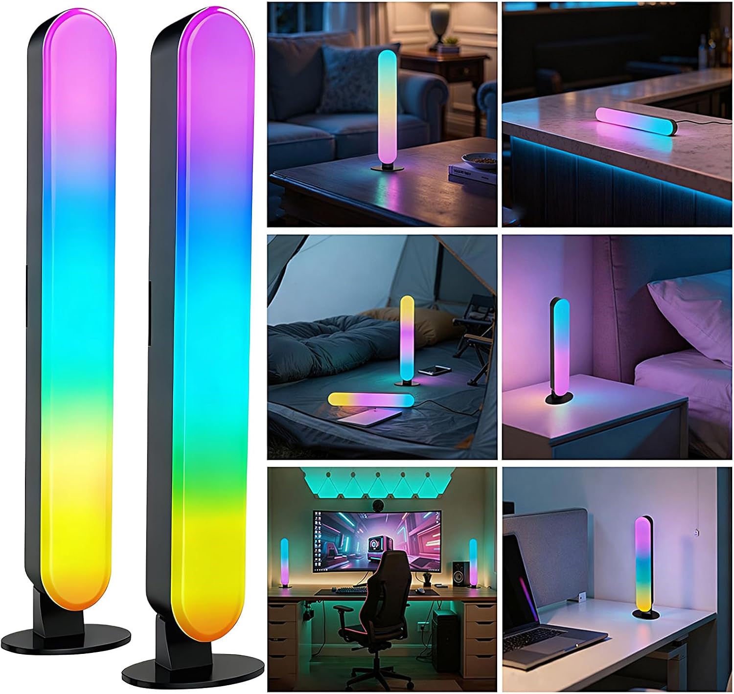 RGB Light Bar - 2 Pieces Tabletop Desktop Ambient Lighting, Stylish LED Light Accessory for Gamers, Content Creators, Tech Enthusiasts, Women, Men, Home, Bedroom, Study, Apartment, Desk, Office, Phot