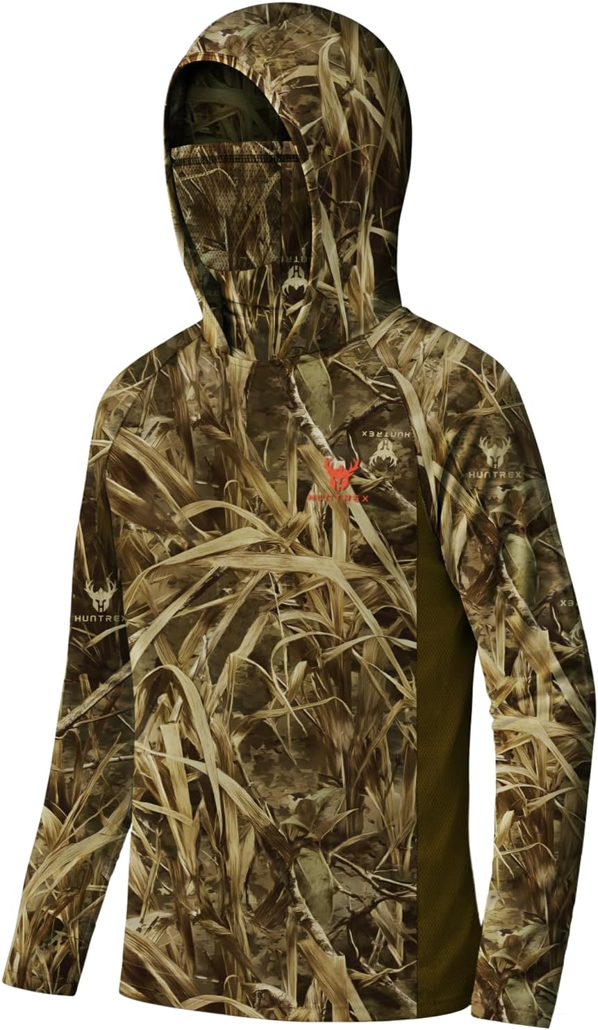 Youth Hunting Hoodie with Face Cover, Boys Camo Long Sleeve Shirt UPF 50+ Quick Dry for Deer Turkey Hunting