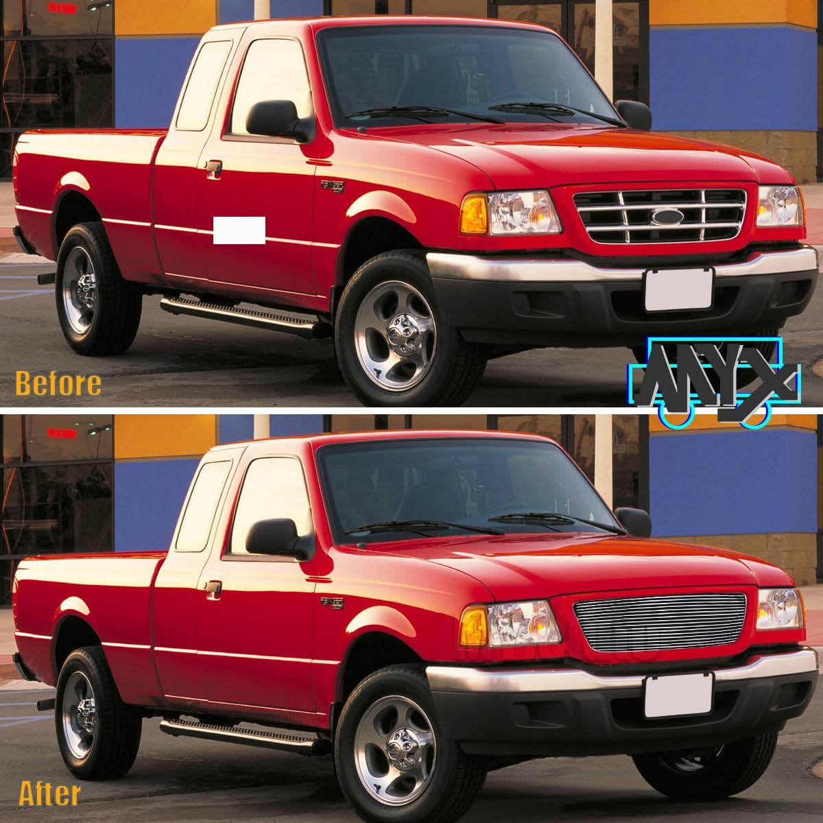 Front Grille Fits 2001-2003 Ford Ranger XLT/XL 2WD Shell Closed Billet Grill Mian Upper Grill -Mirror Polish Finish