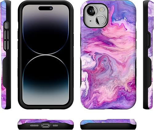 Miniatura 9 de Casely Funda para iPhone 14 Tie Dying Over You Mármol morado Compatible con MagSafe Diseño protector audaz
