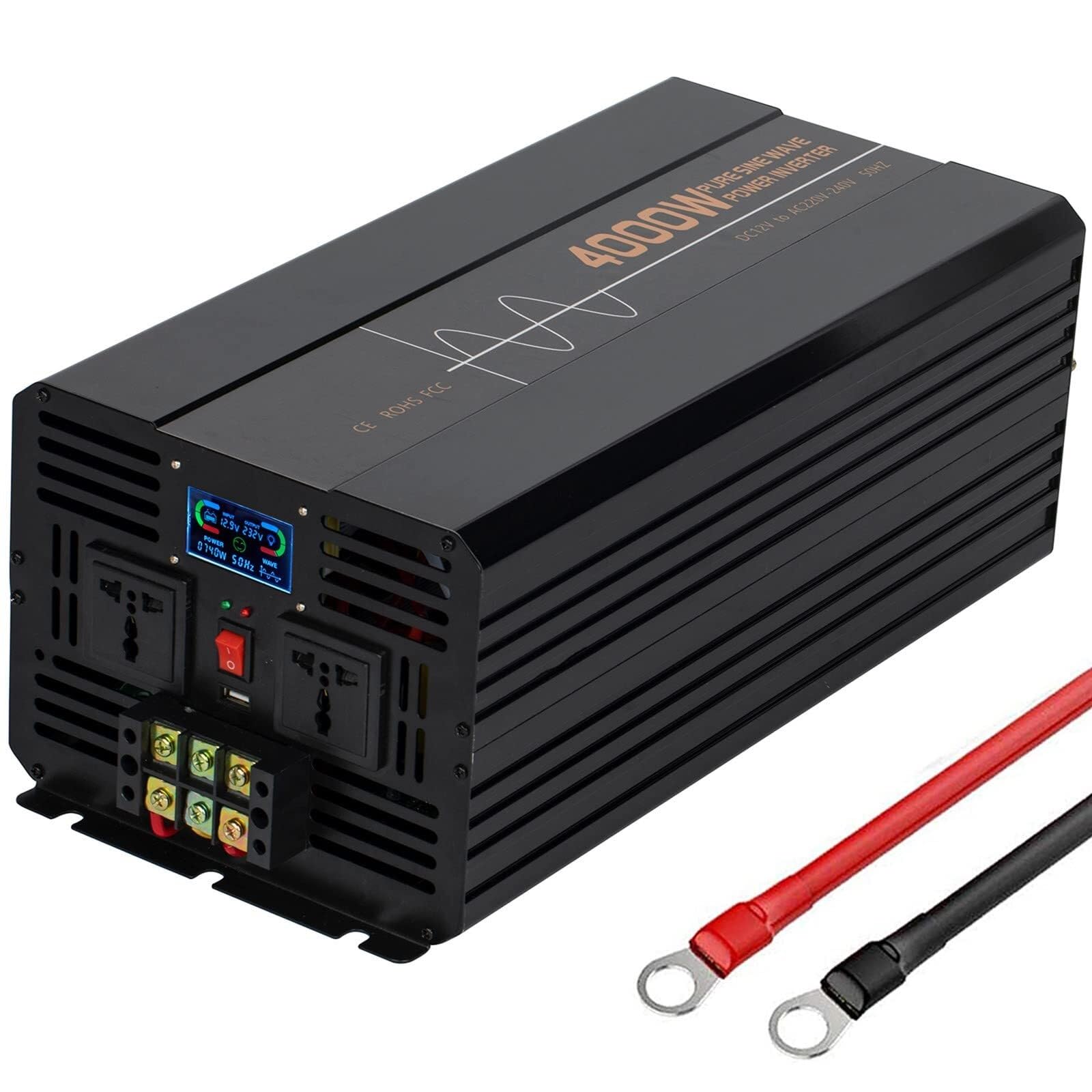 CZVJUKBYP Power Inverter Pure Sine Wave 6000W 7000W 8000W 10000W 12000W 12V 24V 48V DC to 110V/220V AC Converter- 2 Outlets Car(4000W,48Vto220V)