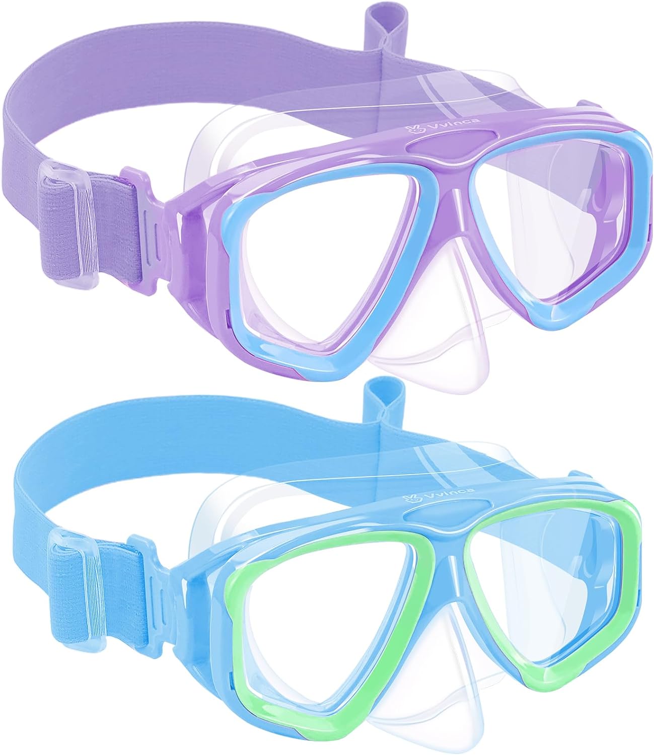 Vvinca Kids Swim Goggles with Nose Cover & Fabric Strap Anti-Fog Swimming Goggles for Boys Girls 3-14 Tangle-Free Design
