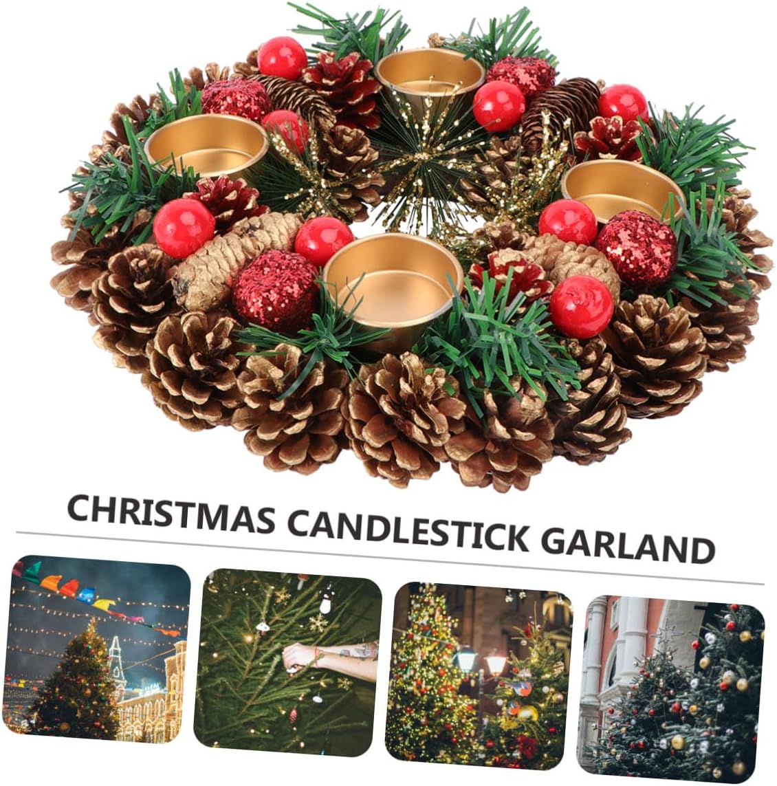 DECHOUS Handmade Christmas Candleholder Wreath 27cm, Festive Garland Decor for Home and Desktop, Stylish Holiday Candlestick Ornament