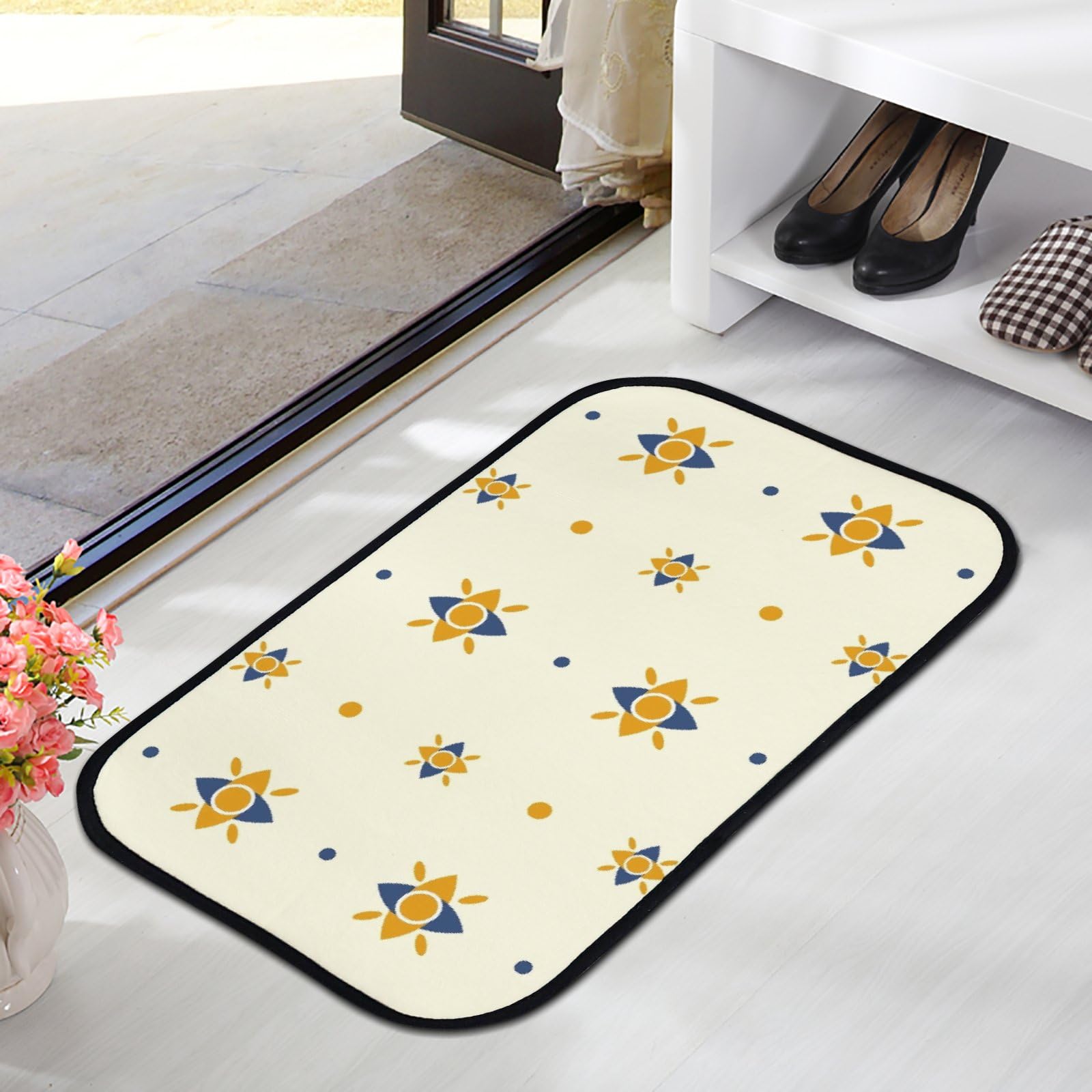 Nuansexi Bathroom Rugs Thai Modern Element Pattern Floor Mats Non Slip Bathmat Doormat Tub Mat Coral Velvet Absorbent Entrance Carpet Mats Machine Washable Bedroom Decor