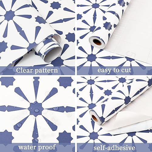 Miniatura 6 de WENMER Papel tapiz geométrico, 17.7 x 118 pulgadas, moderno papel tapiz geométrico para despegar y pegar, papel de contacto geométrico extraíble