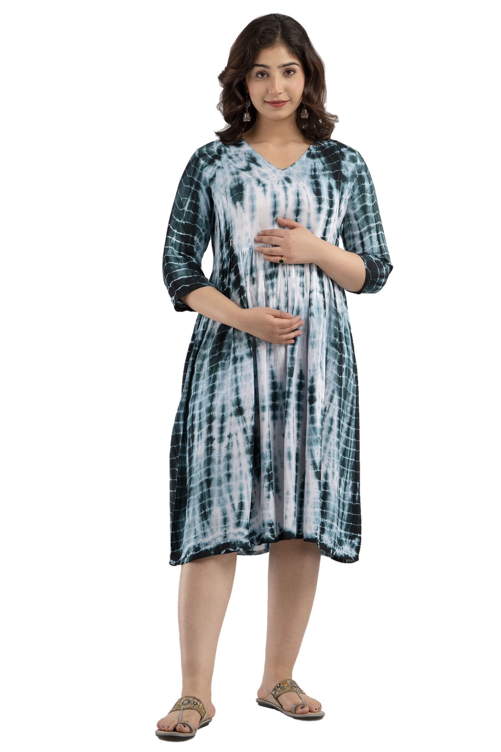 Women's Tie & Dye Maternity and Feeding Kurta for Easy Breast Feeding with Zippers for Nursing Pre and Post Pregnancy-image-40