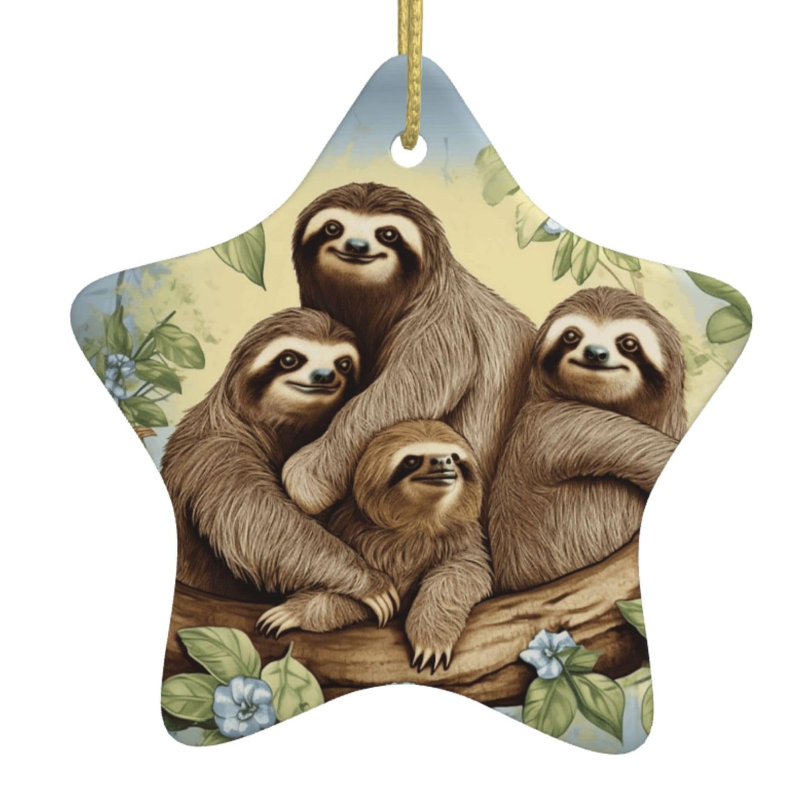 Fodpand Women's White Sloth Family Christmas Ornaments 2025, Gift Exchange For Men, Collectible Ceramic Ornament Star Hanging Ornaments For Christmas Tree Decoration