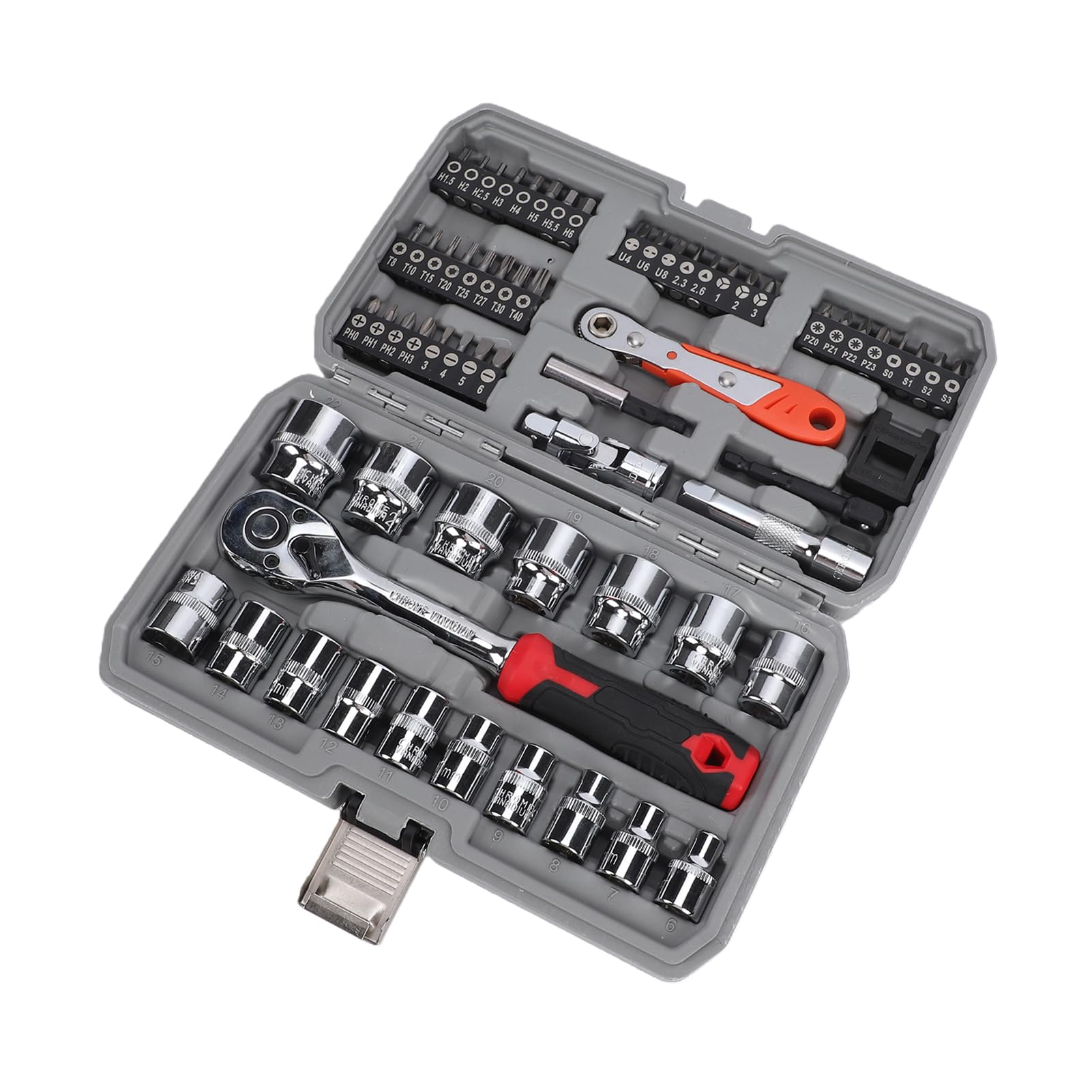 Garosa Set di Chiavi a Bussola a Cricchetto da 72 Denti, Attacco da 64 Pezzi da 3/8 Pollici con 40 Punte in Acciaio e 17 Bussole per Riparazione Automobilistica e Manutenzione Domestica (Set da 64
