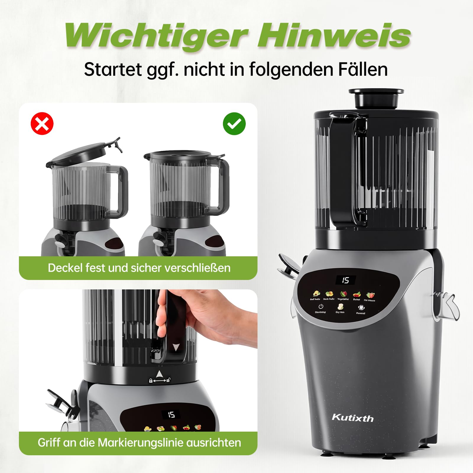 Entsafter 450W Slow Juicer 156mm Fütterungsrutsche 3L Füllvolumen Kaltpresse BPA-Frei