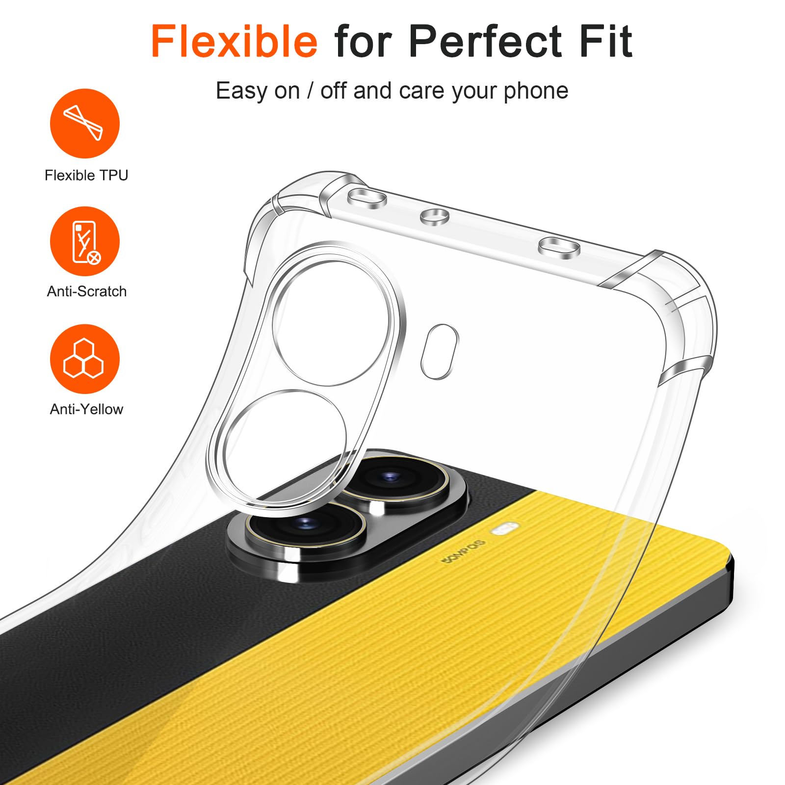 ivoler Przezroczyste etui 3 w 1 do Xiaomi Poco X7 Pro 5G, 1 etui na telefon komórkowy z 2 sztukami pancernego szkła ochronnego, przezroczyste, odporne na uderzenia, cienkie, miękkie silikonowe etui
