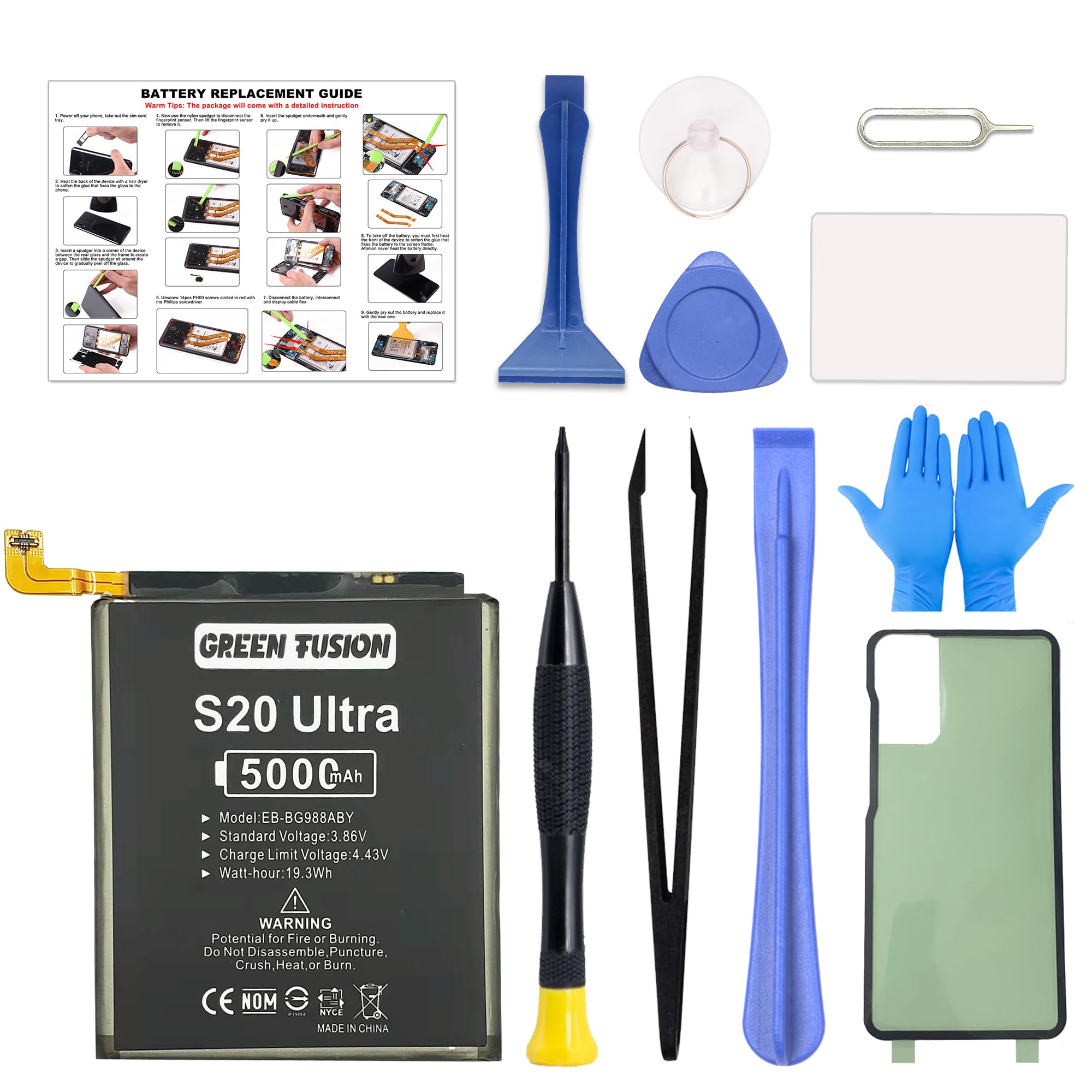 GREEN FUSION Compatible with Galaxy S20 Ultra 5G Battery Replacement, EB-BG988ABY New 0 Cycle Battery for Samsung Galaxy S20 Ultra G988U/B/W/N with