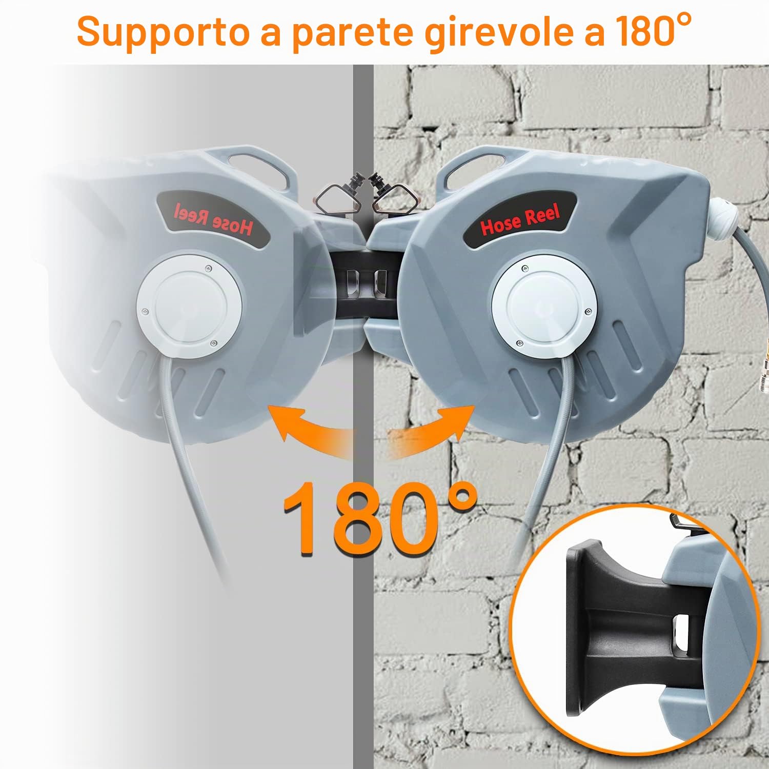 Lospitch - Avvolgitubo automatico ad aria compressa, 20 m, tubo in polivinilcloruro (PVC), supporto per tubo da parete, avvolgitubo da 6 mm