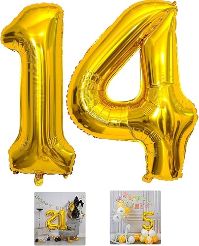 Globo dorado con el número 14 de 40 pulgadas, globos grandes de Mylar para niños de 14 años de edad, decoración de fiesta de cumpleaños, boda,
