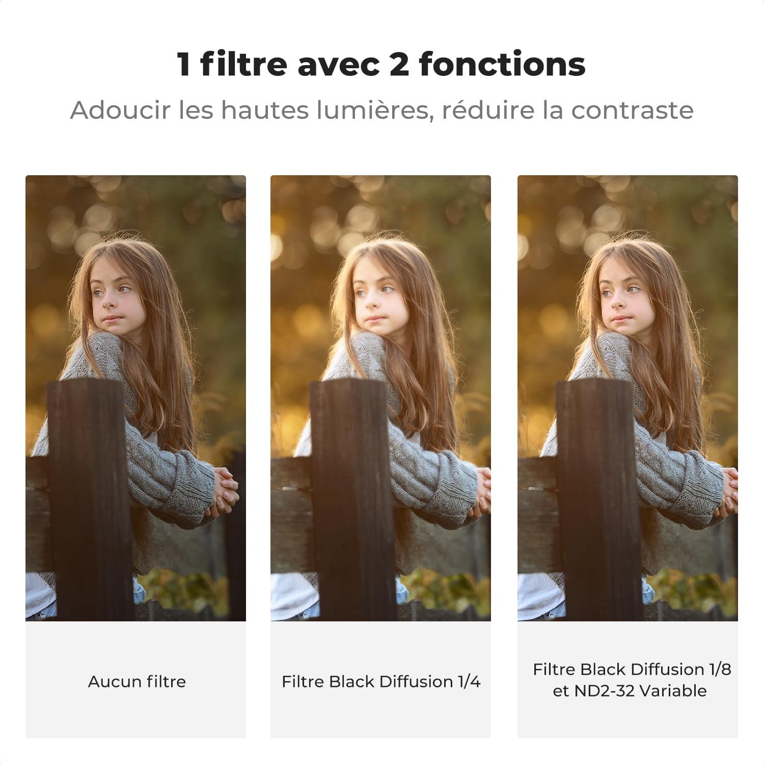 K&F CONCEPT 52mm Filtre Black-Mist 1/8 et Filtre ND2-32 2 en 1 et Chiffon de Nettoyage Effet Spécial pour Objectif Appareil Photo K Série