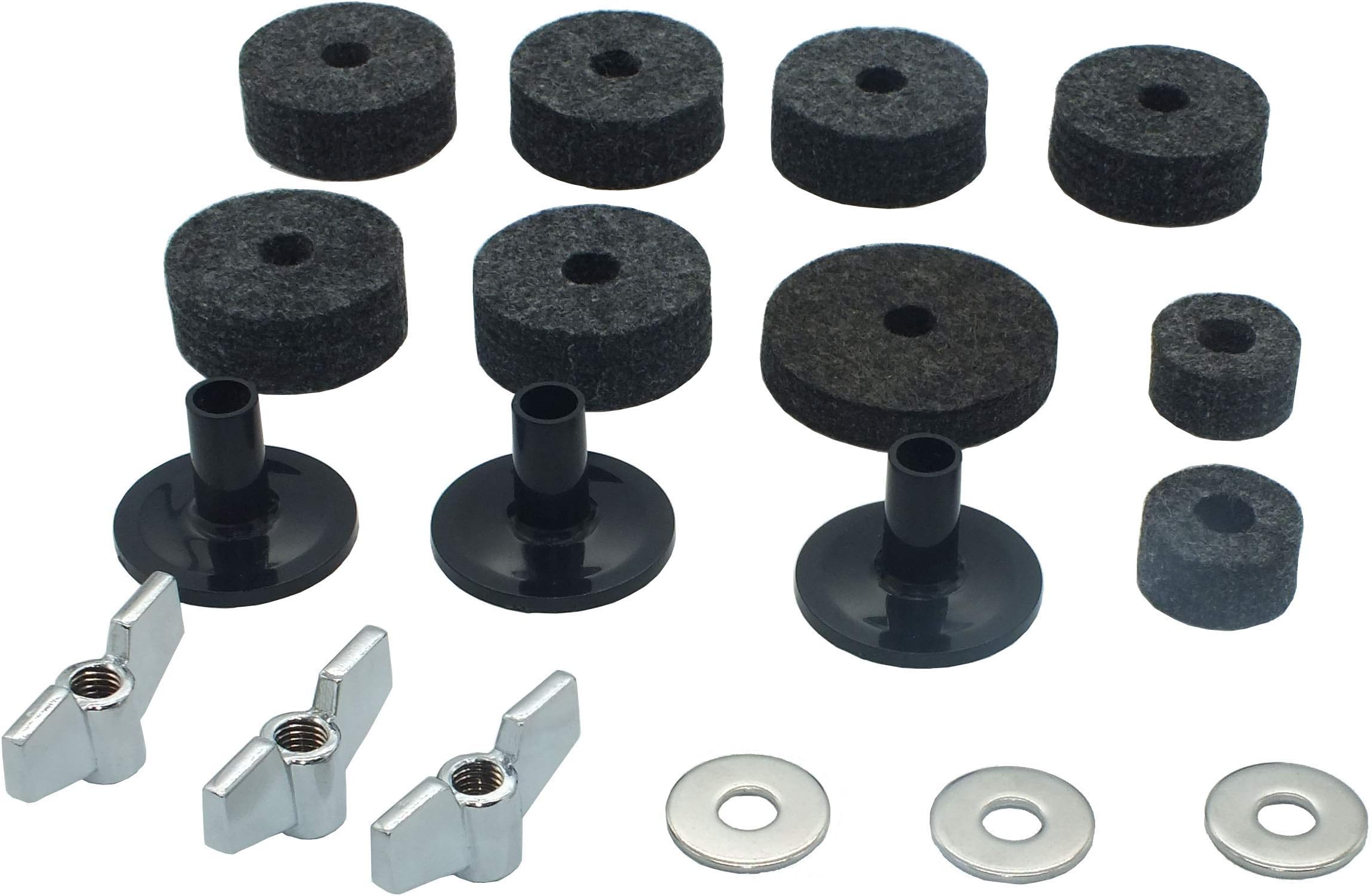 18 Pieces Cymbal Replacement Accessories Cymbal Felts Hi-Hat Clutch Felt Hi Hat Cup Cymbal Stand Sleeves Cymbal Felts with Cymbal Washer & Base Wing Nuts