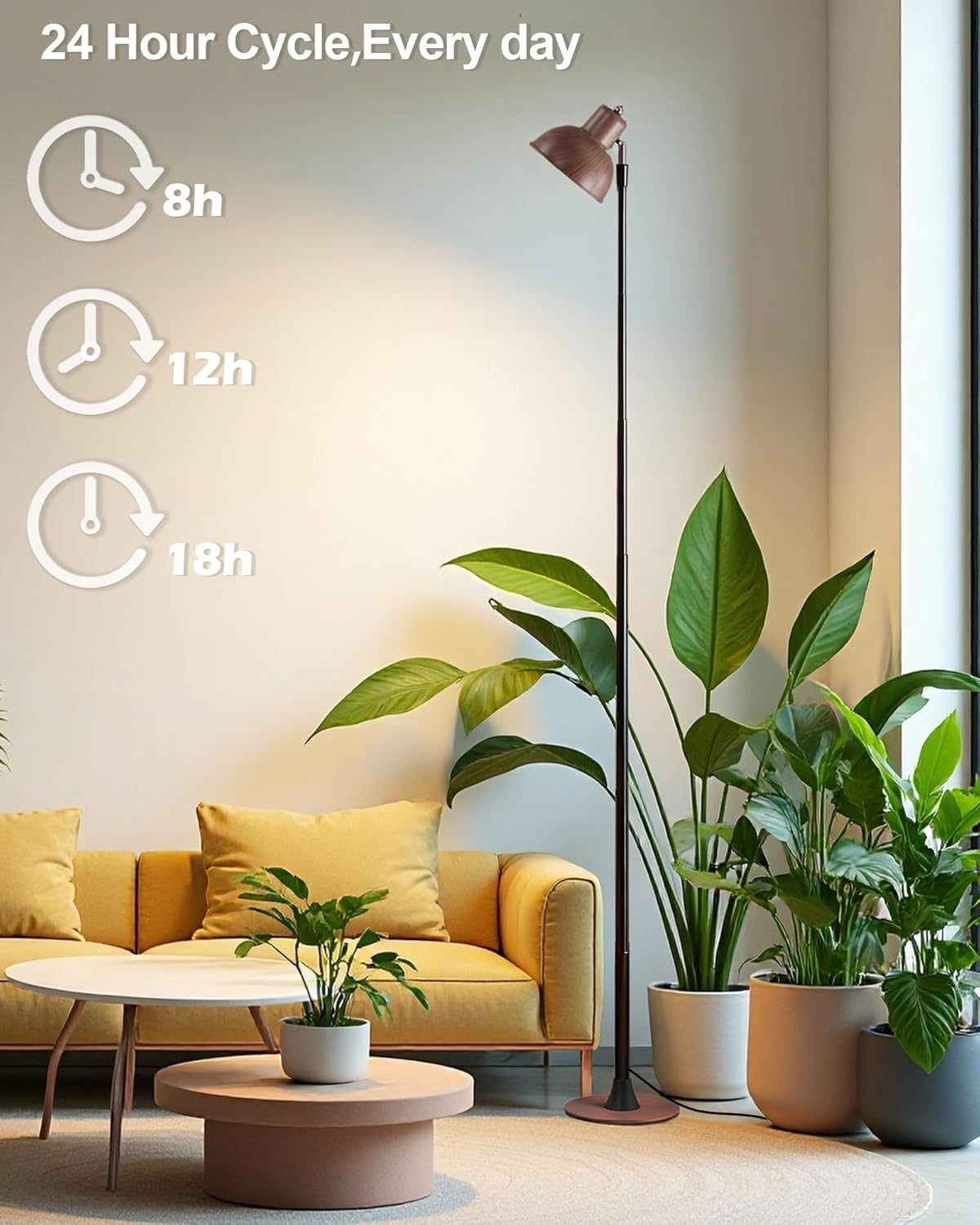 yadoker Plant Grow Light for Indoor Plant, Walnut Wood Grain LED Grow Light,Elevating Plant Lamp,Height Adjustable,Automatic Timer with 8/12/18Hours,10-Level Brightness,Ideal for Large Plant Grow