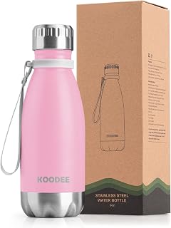 Small Water Bottle for Girls 9 oz Stainless Steel Double Wall Vacuum Insulated Water Bottle for Back to School, Cola Shape Leak Proof Sports Flask (Purple Pink)
