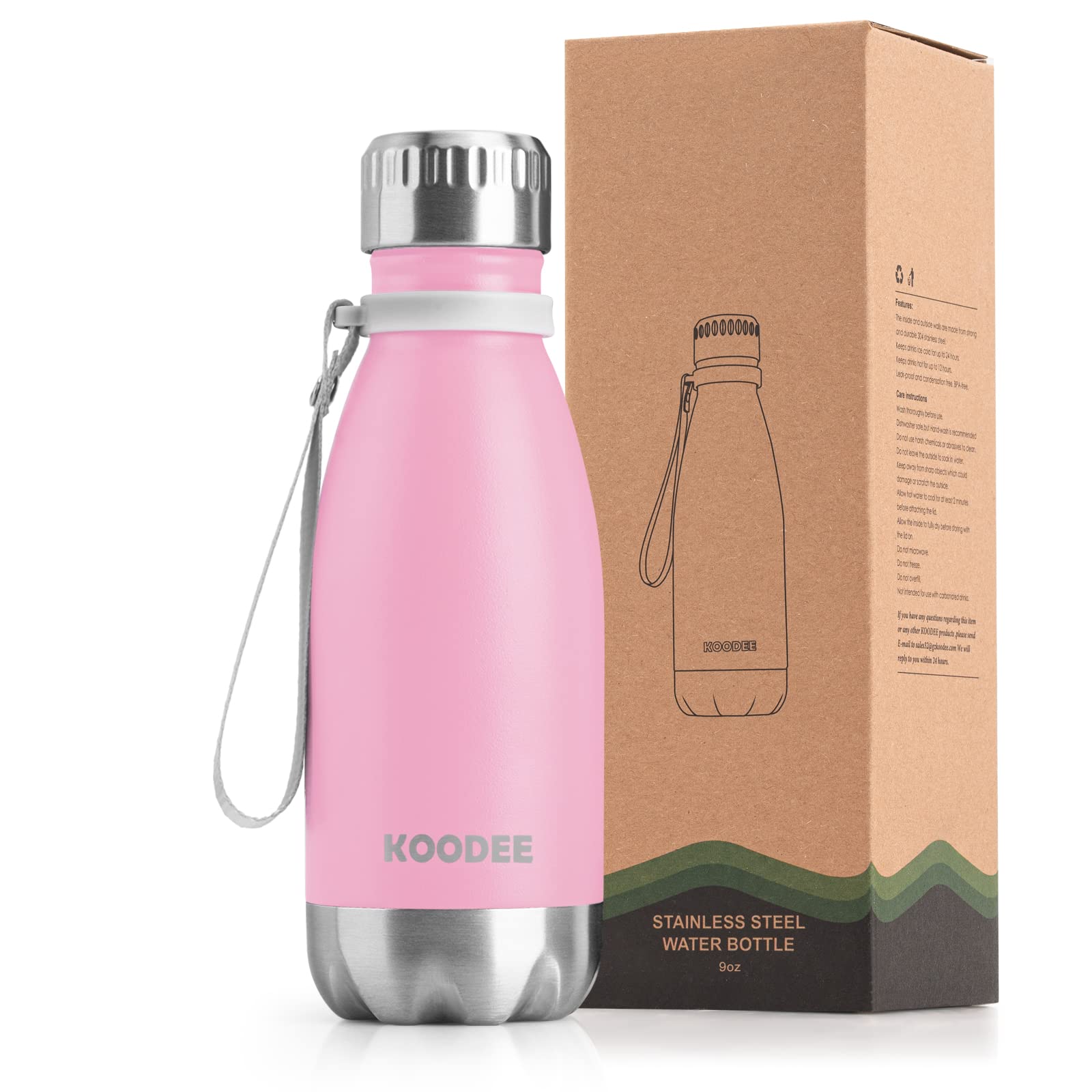 koodee Small Water Bottle for Girls 9 oz Stainless Steel Double Wall Vacuum Insulated Water Bottle for Back