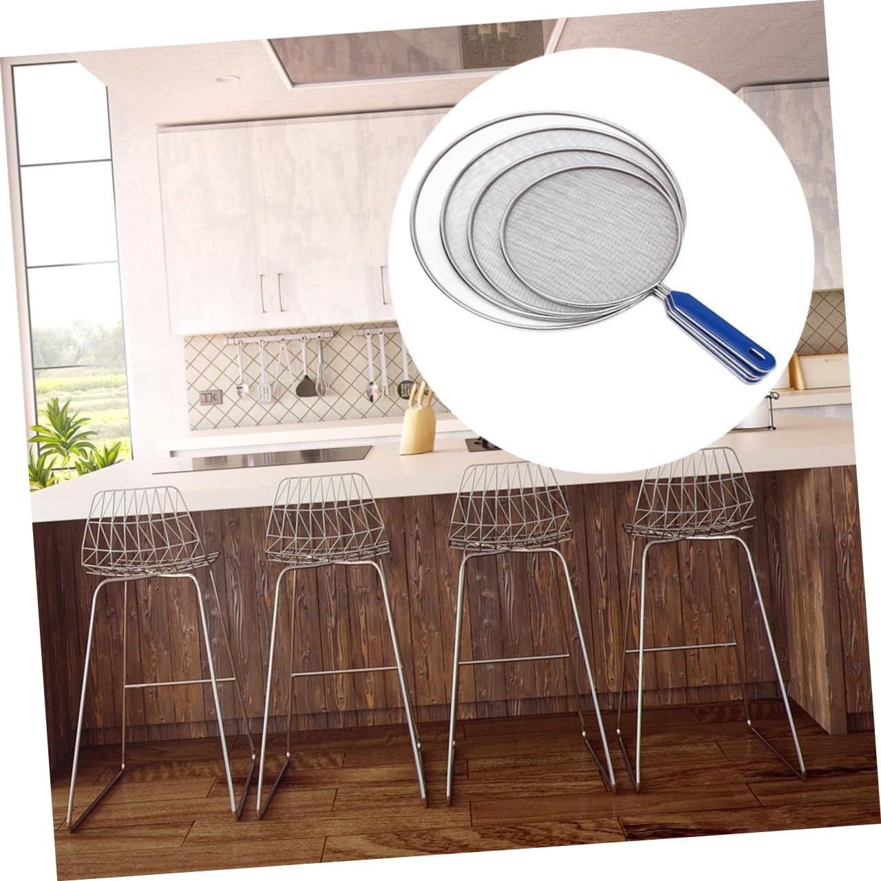 Alipis 4pcs Stainless Steel Oil Splatter Guard Blue Handle Anti-Spill Lid Cover for Frying Pans Kitchenware Grease Splash Protector