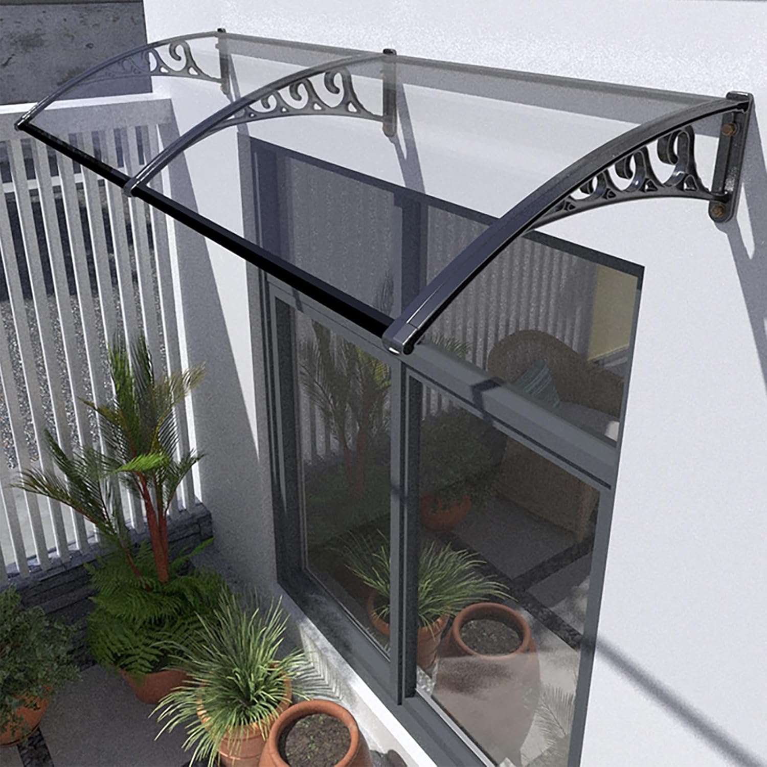 Awnings for Doors, Plastic Steel Window Awning Front Door Outdoor Patio Awning Canopy,Uv Rain Snow Sunlight Protection Door Awning, Endurance Board,with Accessories (Color : A, Siz