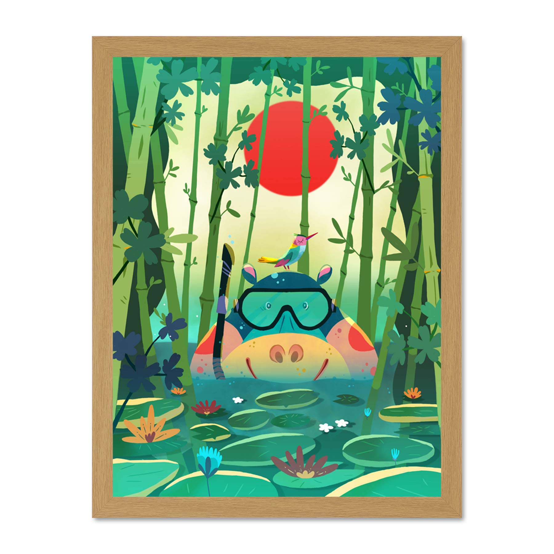 Wee Blue Coo Jungle Animals Hippo Wall Large Framed Art Print Poster Wall Decor 18x24 inch