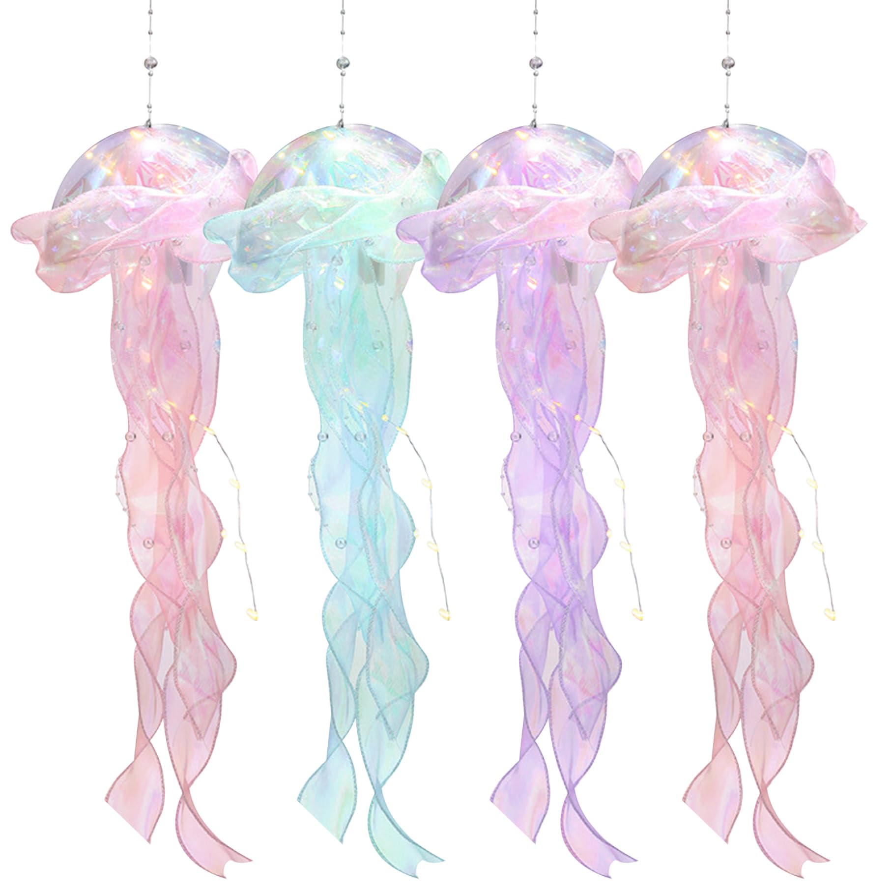 Wxyestna 4Pcs Jellyfish Lanterns Decorative Jellyfish Paper Lanterns Hanging Jelly Fish Light Lamp LED for Ocean Theme Party Supplies