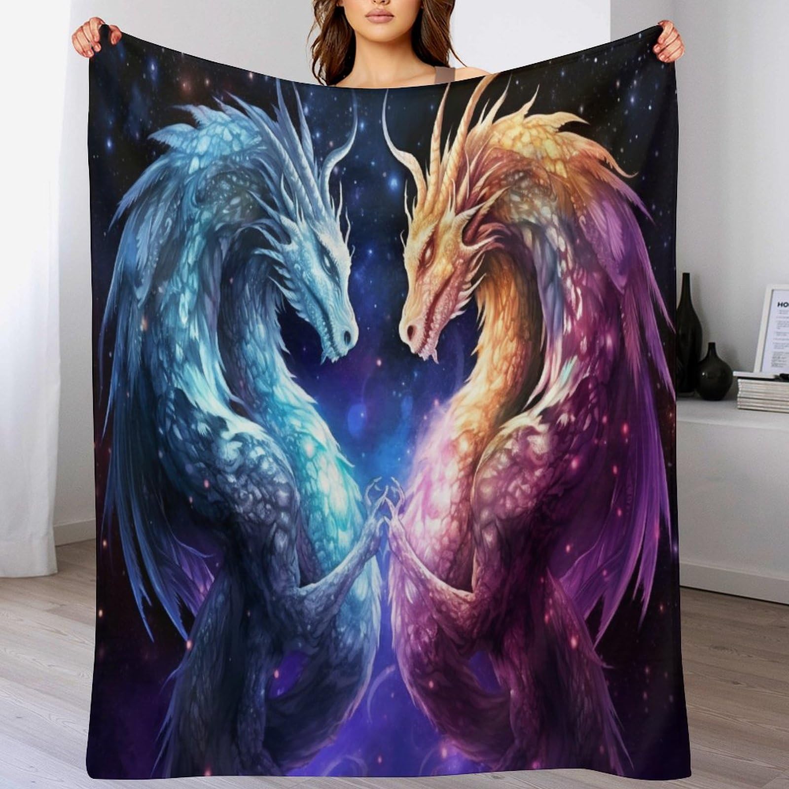 Couverture chaude en flannel dragon 100x130cm plaid lit enfant