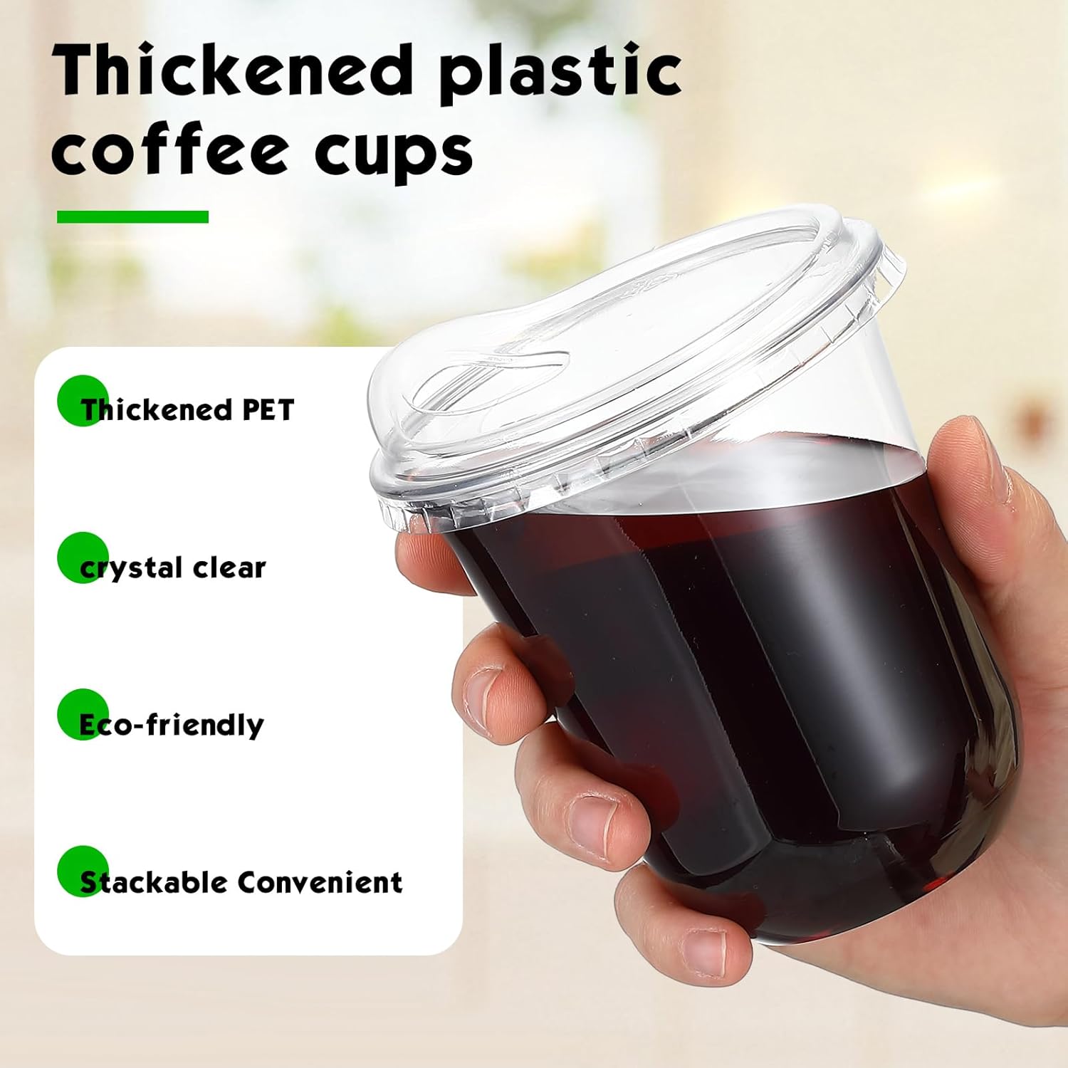 Baderke Clear Plastic Cups with Strawless Sip Lids Disposable Round Bottom Togo Cups for Coffee Smoothie Cold Beverage Coffee Shops and Party Catering(12 oz,100 Pcs)