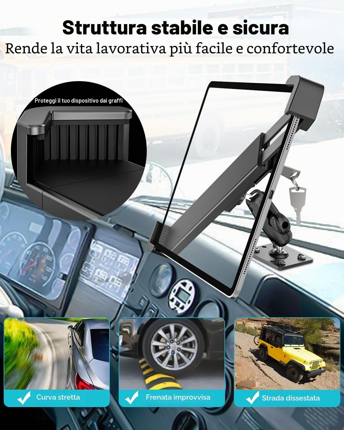 Supporto Tablet Auto Antifurto, Regolabile a 360° Porta Tablet Antifurto per Cruscotto Auto/Muro/Scrivania, realizzato in Metallo Robusto, Supporto Tablet di Sicurezza per 7-11" iPad, Galaxy